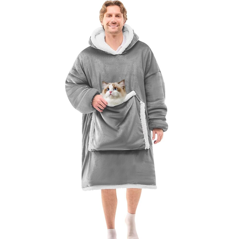 4483 Oversized Wearable Blanket Hoodie,Cat lovers Long Hoodie Blanket